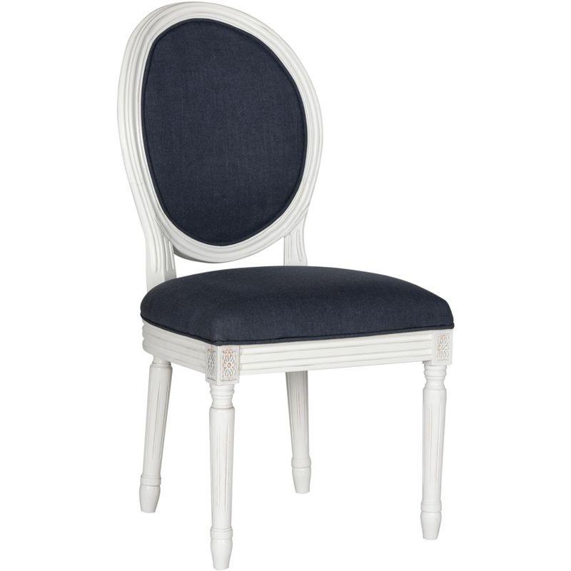 Provence Navy Linen and Wood Transitional Side Chair