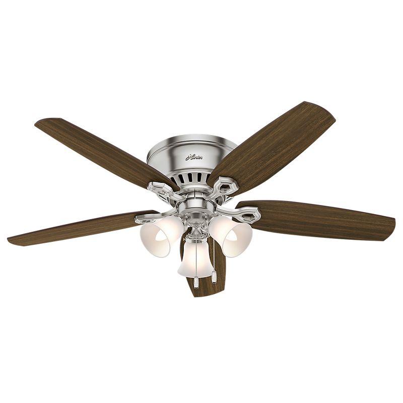 52" Builder Low Profile 5 - Blade Flush Mount Ceiling Fan with Pull Chain and Light Kit Included