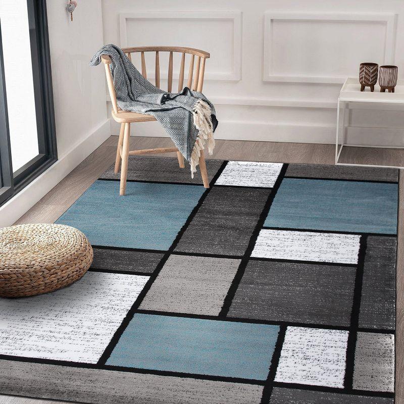 Modern Geometric Blue and Gray Easy-Care Synthetic Area Rug, 5' x 7'