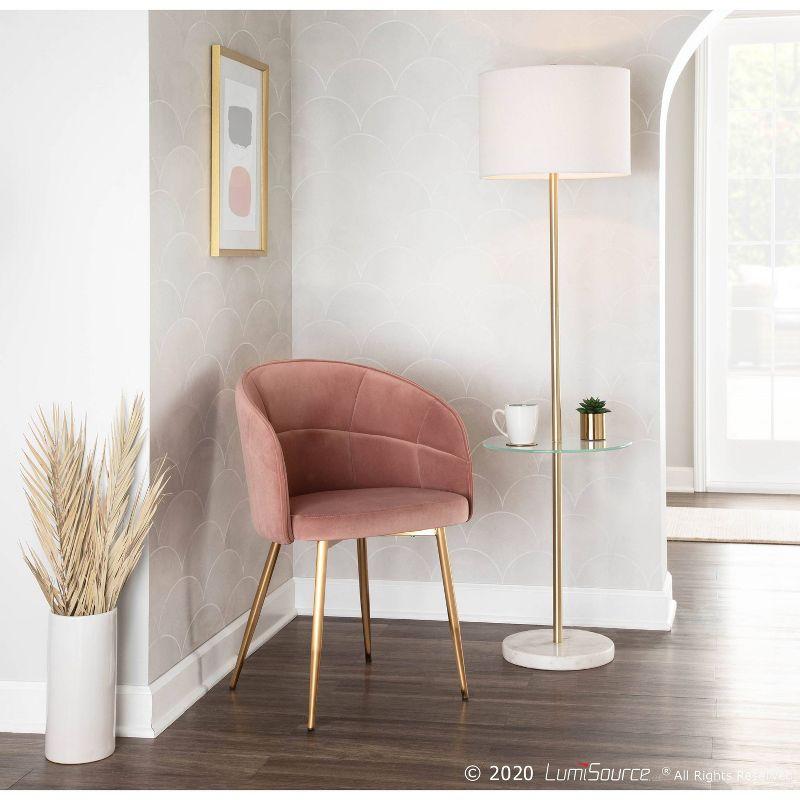 LumiSource Chloe Contemporary Shelf Floor Lamp with Marble Base Shelf and Linen Shade White (Includes LED Light Bulb) : Gold Neck, Round Glass Table
