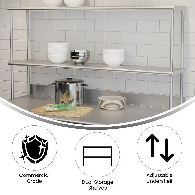 Flash Furniture Reese Commercial Grade 430 Stainless Steel 18 Gauge NSF Certified Metal Kitchen Double Overshelf