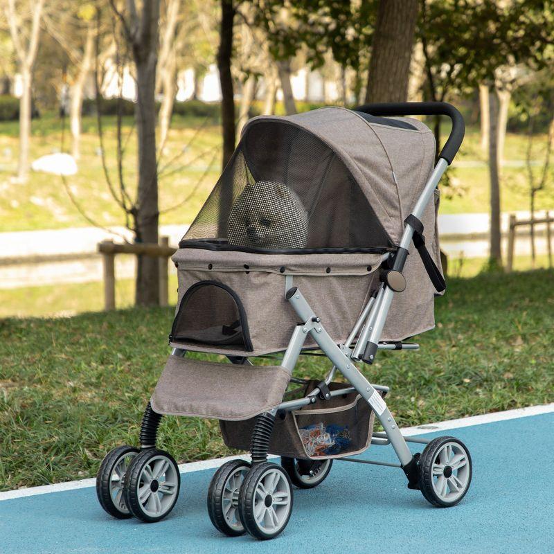 Lightweight Gray Aluminum Pet Stroller with Adjustable Canopy