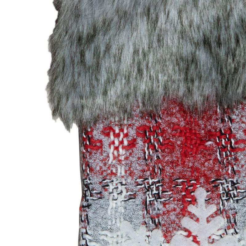 Northlight 18-Inch Red and White Plaid Faux Fur Christmas Stocking with Snowflake
