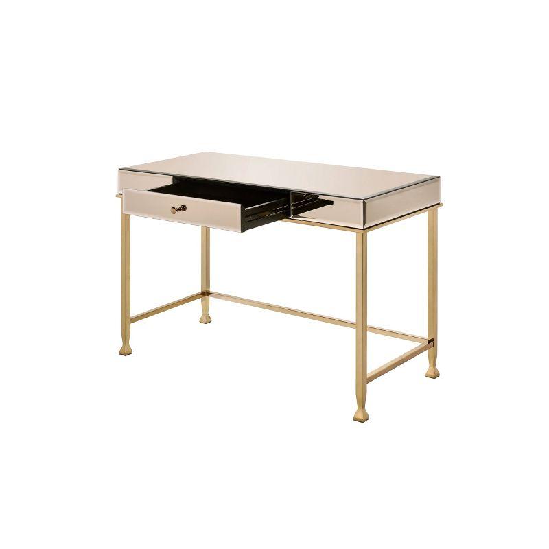 Canine Writing Desk Smoky Mirrored/Champagne - Acme Furniture: Beveled Edge, Wood Composite Frame, Home Office