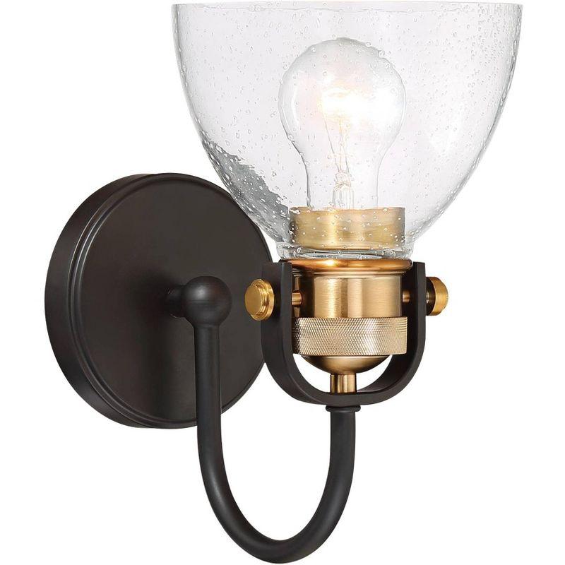 Lustrous Bronze and Brass Industrial Wall Sconce with Clear Seedy Glass Shade