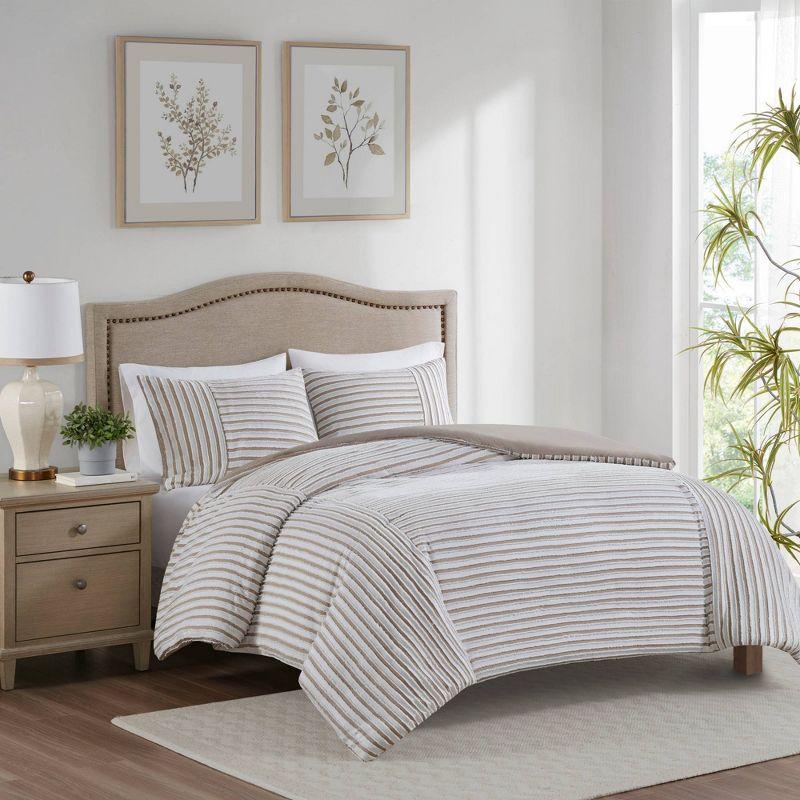 Taupe and Greige Jacquard Queen Duvet Cover Set