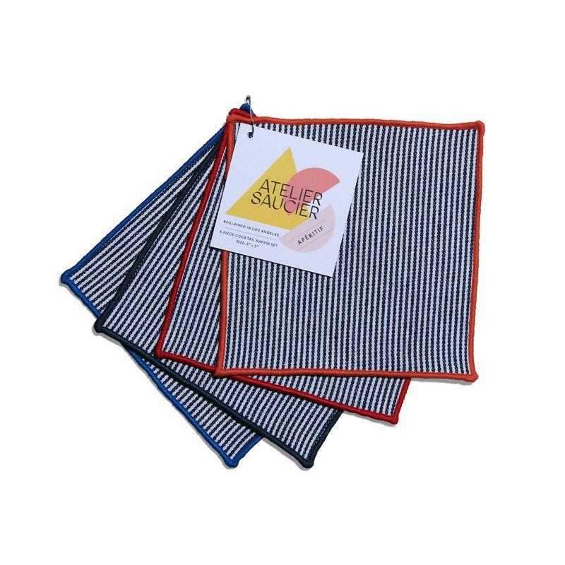 Americana Stripe Reclaimed Fabric Cocktail Napkin Set of 4