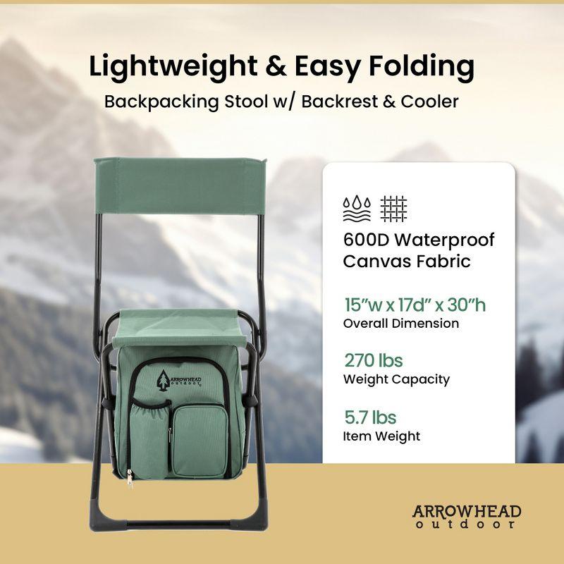 Arrowhead Outdoor Multi-Function 3-in-1 Compact Camp Chair: Backpack, Stool & Insulated Cooler, w/Bottle Holder & Storage Bag, Hiking (Forest Green)