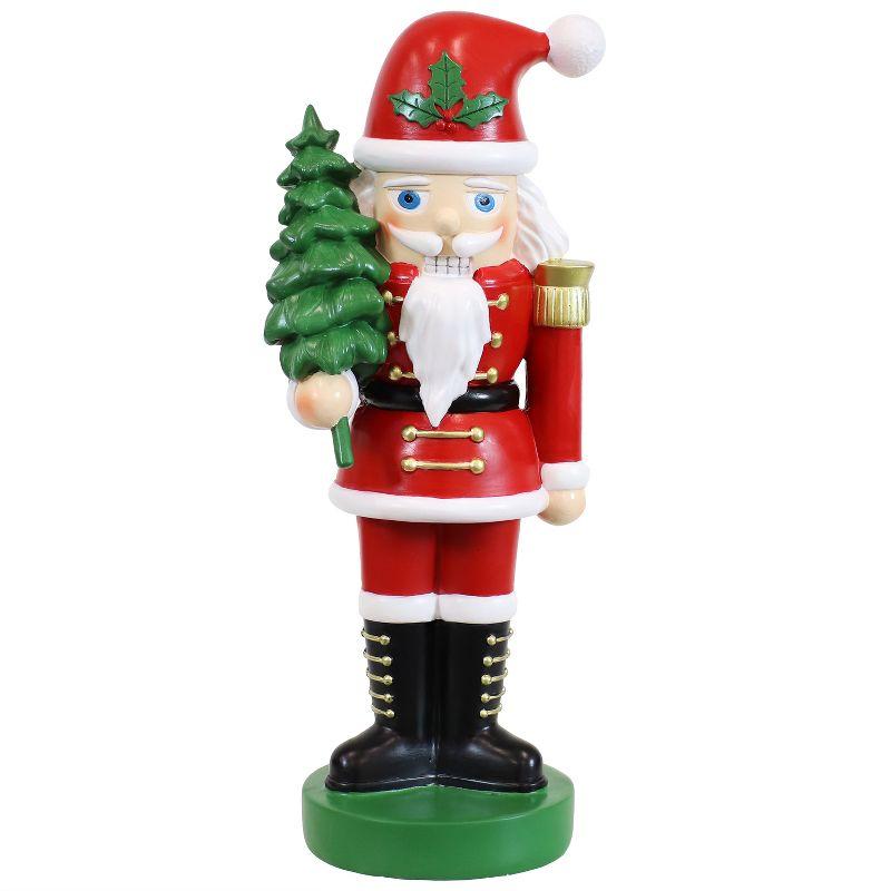 Sunnydaze Small Indoor Christmas Nutcracker Statue - Santa Claus with Tree - Red/Green - 16.75"
