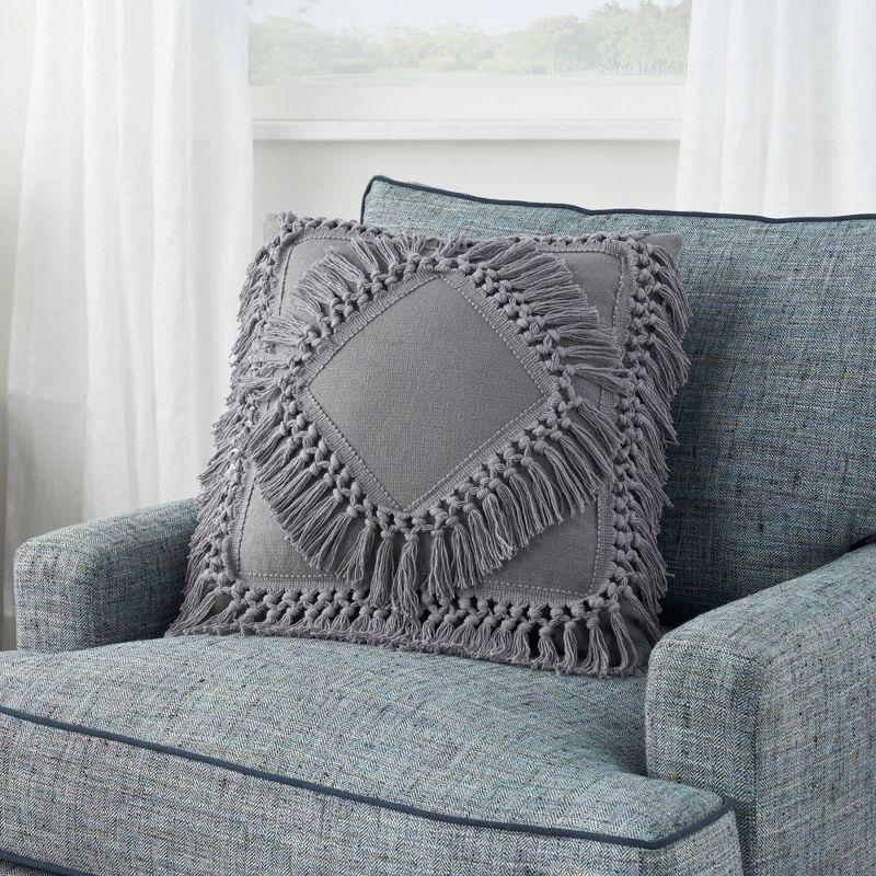 18"x18" Diamond Square Throw Pillow with Fringe - Nicole Curtis