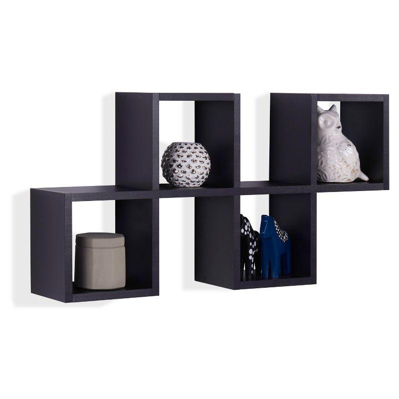 Danya B. 30" x 15.25" Cubby Chessboard Wall Shelf Black : Modern Laminated MDF, Versatile Display