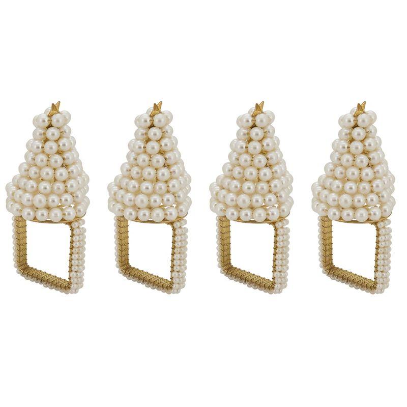 Saro Lifestyle Napkin Rings With Pearl Christmas Tree Design (Set of 4)