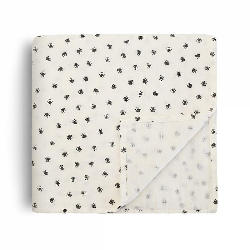 Organic Cotton Muslin Swaddle Blanket Black Daisy One Size