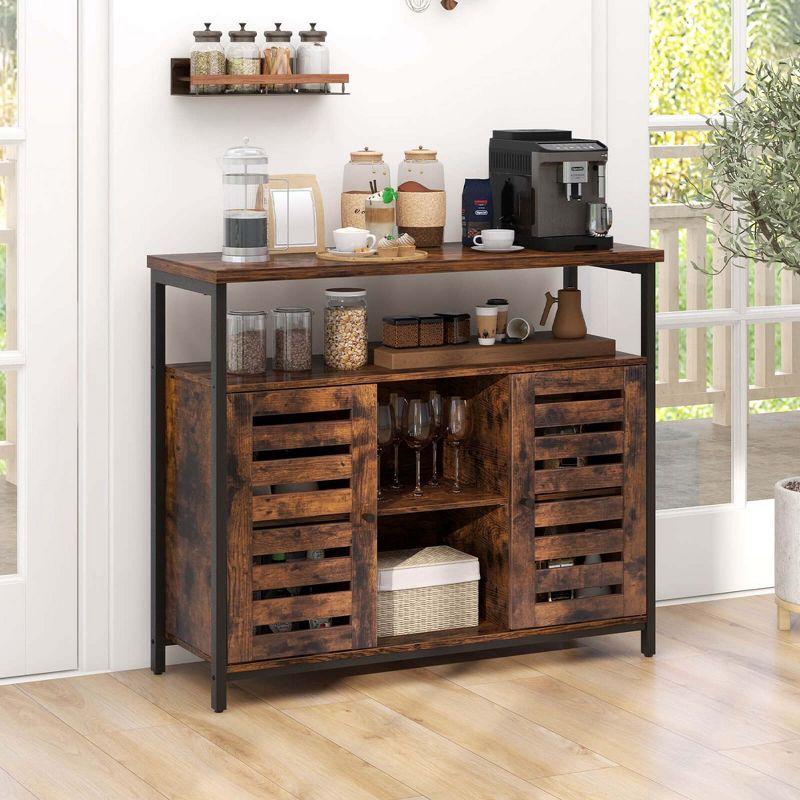 Costway Buffet Cabinet Industrial Sideboard Storage Cabinet with Push-to-Open Slatted Door