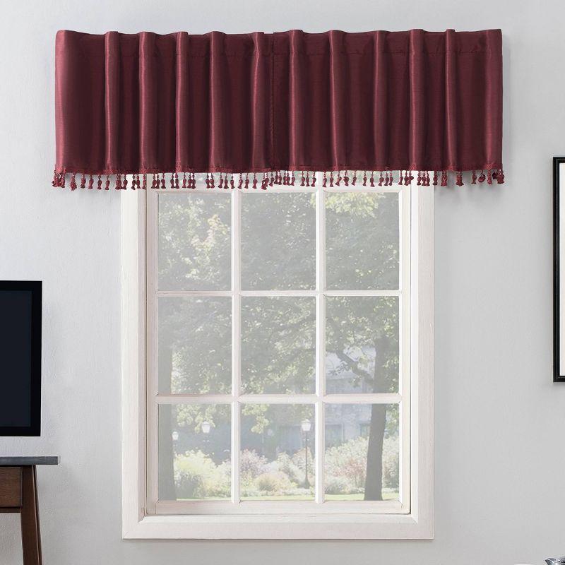 Bordeaux Red Faux Silk Blackout Valance with Beaded Tassels