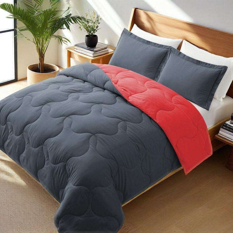 Peace Nest Lightweight Reversible Microfiber Down Alternative Comforter Set, Red/Gray, Twin