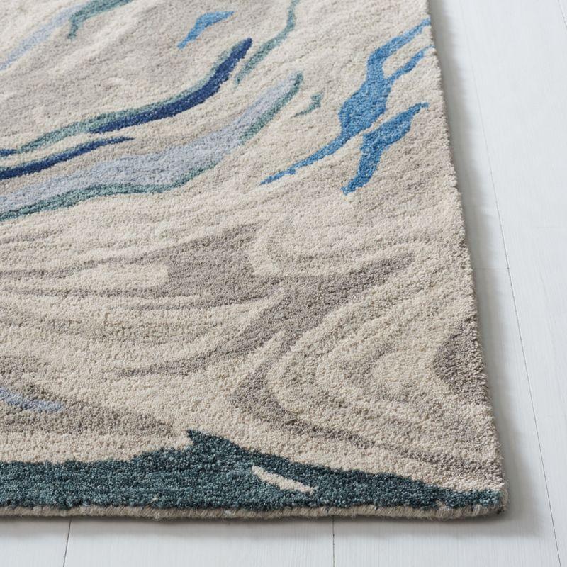 Blue and Beige Hand-Tufted Wool Area Rug