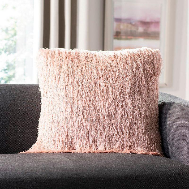 Blush Pink Shag Polypropylene Throw Pillow