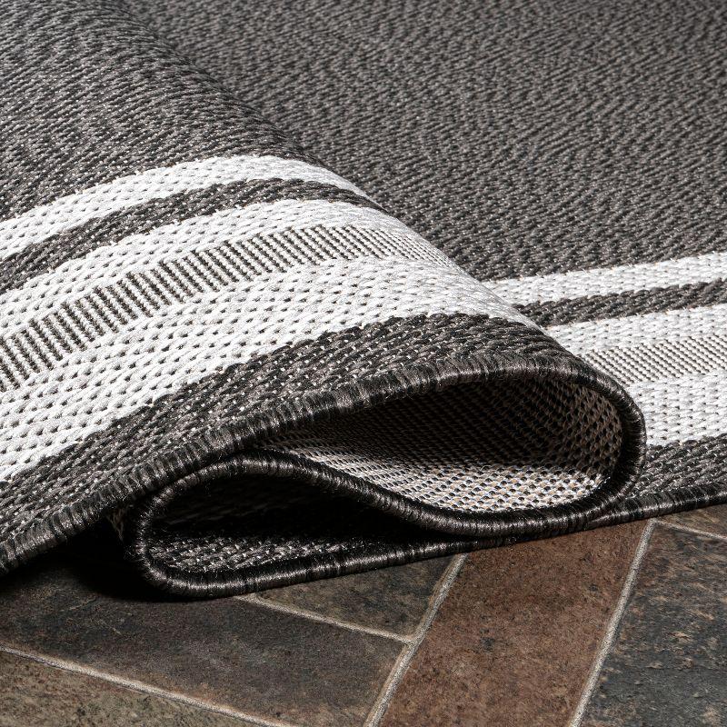 5' x 8' James Modern Border Stripe Indoor/Outdoor Area Rug, Black/Cream - JONATHAN Y