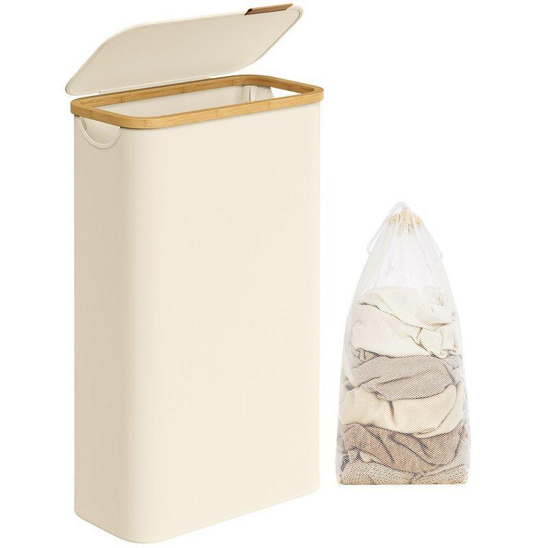 Cream White Collapsible Laundry Hamper with Bamboo Lid