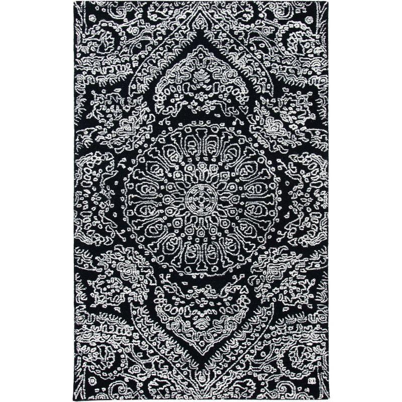 Black and Ivory Hand-Tufted Wool 4' x 6' Area Rug