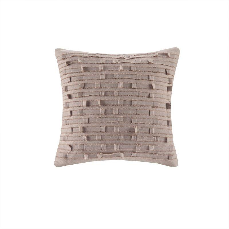 Taupe Jacquard Cotton Square Throw Pillow with Zipper Closure