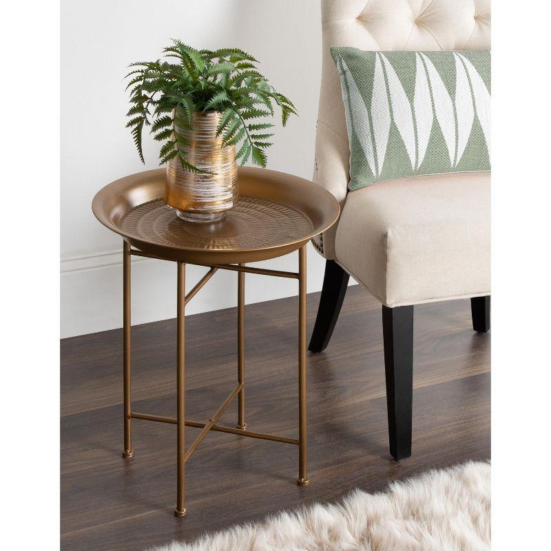 Mahdavi 20" Round Dark Gold Hammered Metal Tray End Table