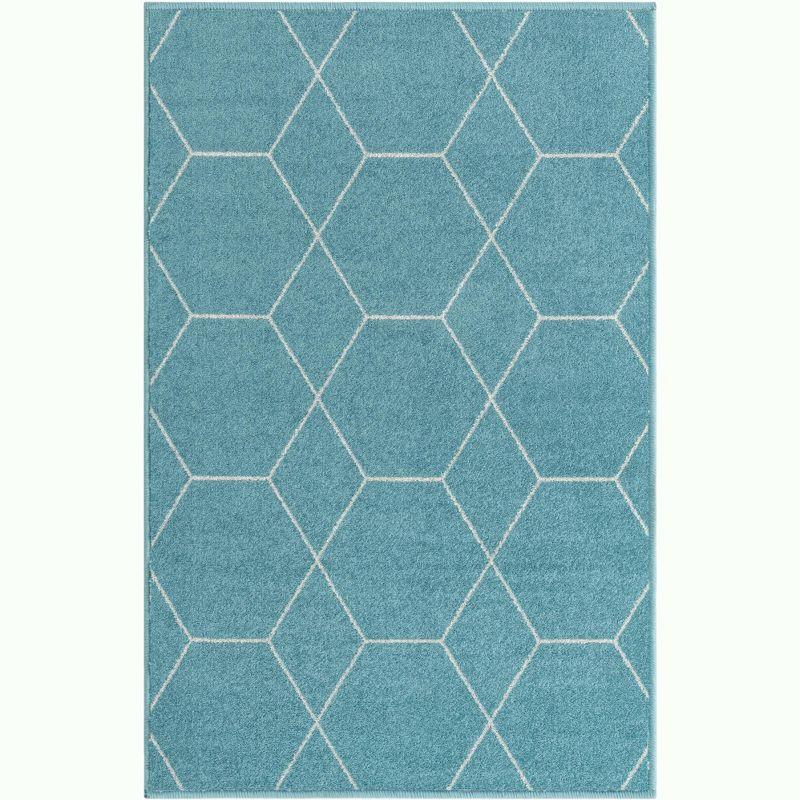 Light Blue Ivory Trellis Synthetic Rectangular Easy-Care Rug