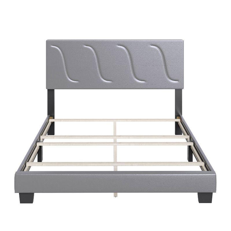 Boyd Sleep VMI0404GYEK Brussels Faux Leather Upholstered King Size Platform Bed Frame with Decorative Headboard and Wood Slat Supports, Grey
