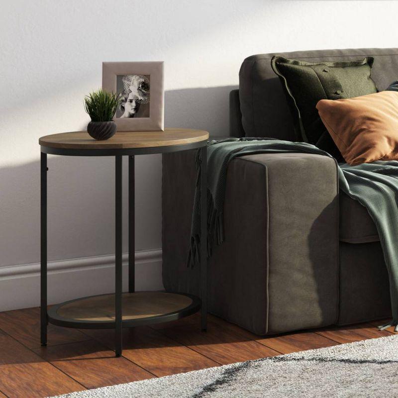 Alrich 18" Warm Grey Round Wood and Metal Side Table