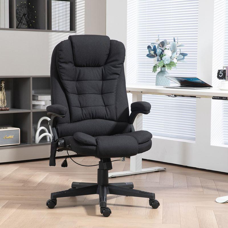 Vinsetto 6 Point Vibrating Massage Office Chair with Heat, Linen High Back Executive Office Chair with Reclining Backrest, Armrests, Black