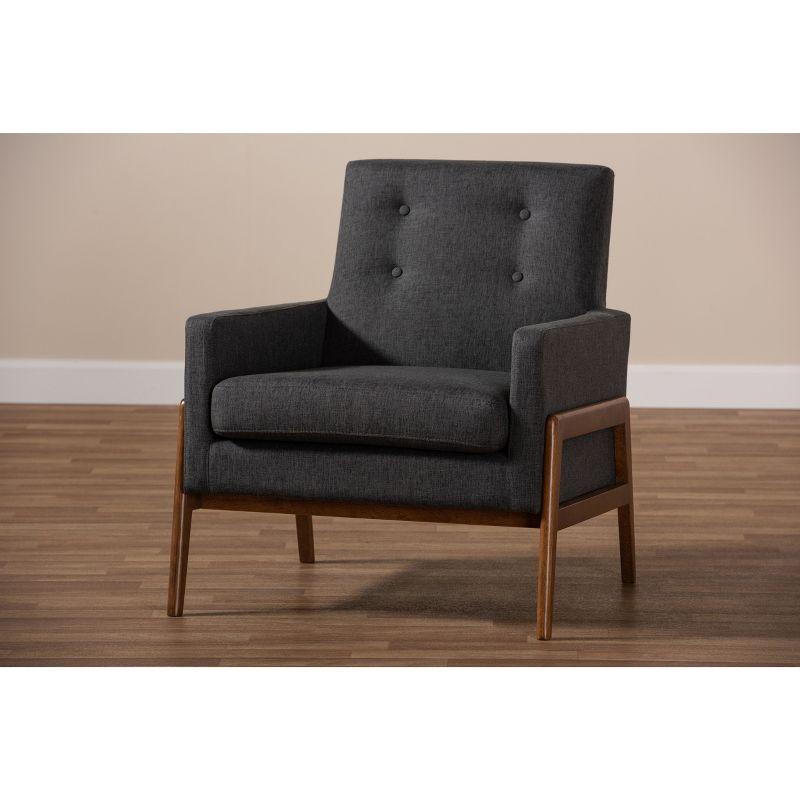 Perris Fabric Upholstered Walnut Wood Lounge Chair - Baxton Studio