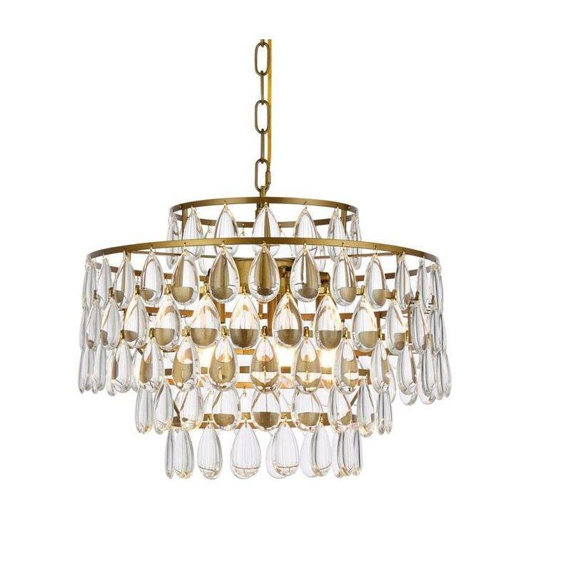 Brass and Crystal 5-Light Adjustable Pendant Chandelier