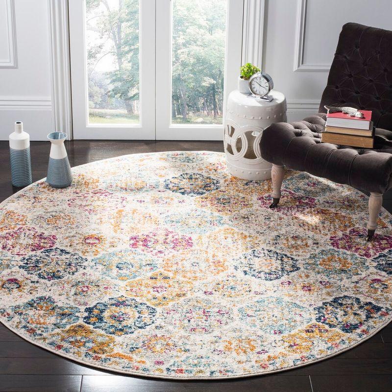 Blue and Multi-Color Round Cotton Synthetic Area Rug