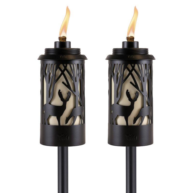 Hunter Black Metal Outdoor Torches with Deer Design, 64.5 Inches