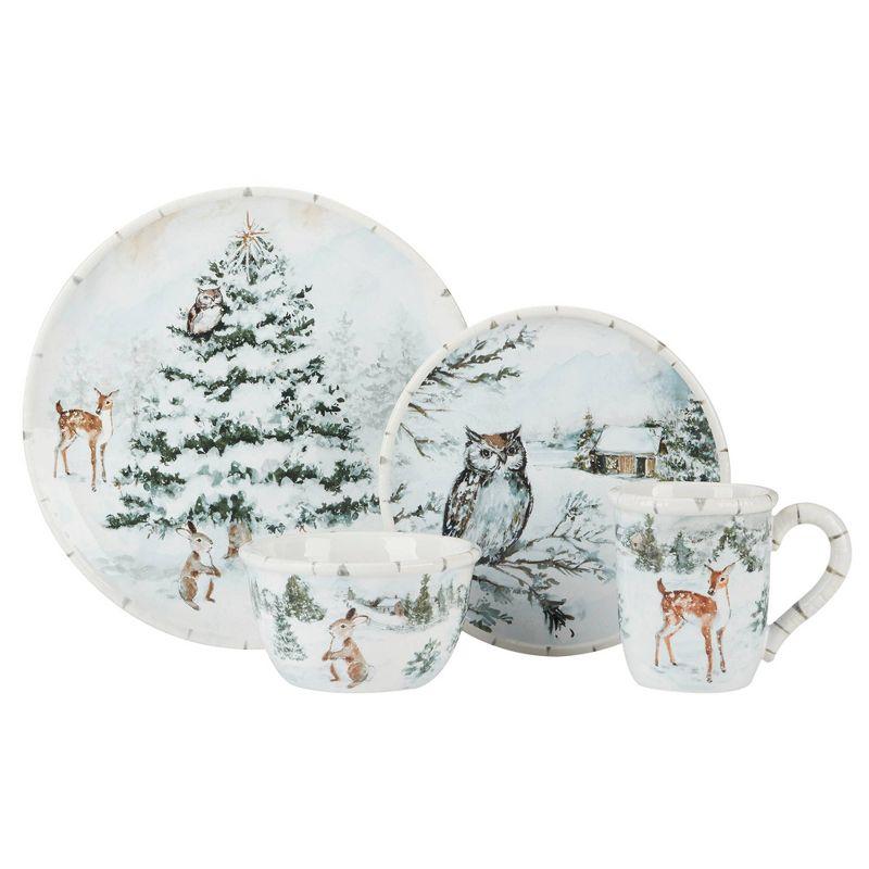 Winter's Frost 16pc Ceramic Dinnerware Set 4 Dinner 4 Dessert Plates 4 Mugs 4 Ice Cream Bowls