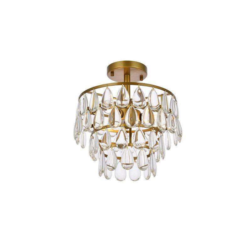 Brass and Crystal 12'' Flush Mount Light with Clear Teardrop Crystals