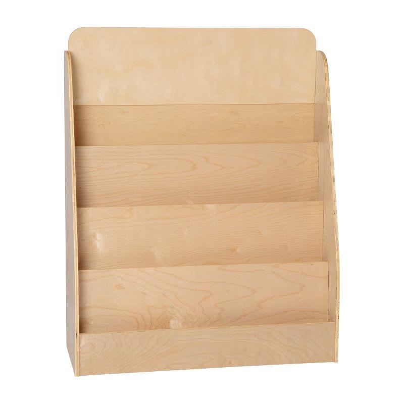 Emma and Oliver Kid's Natural Wood Book Storage Shelf with Three Storage Slats and Child-Friendly Curved Edges; Recommended for Ages 5-7