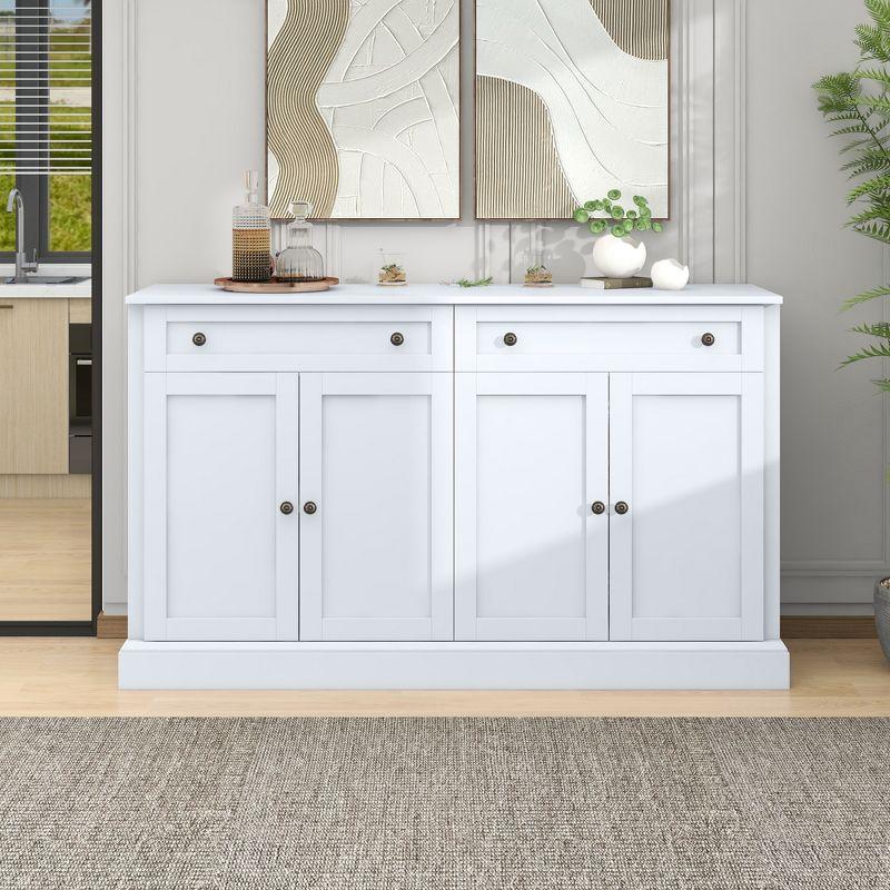 White MDF Sideboard Buffet Cabinet with Adjustable Shelves