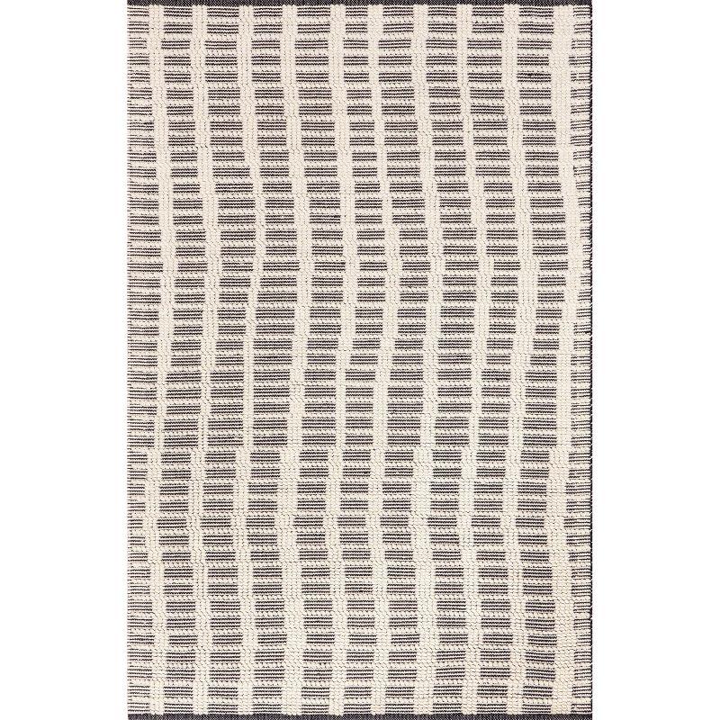 Ivory and Black Striped Wool 4' x 6' Area Rug