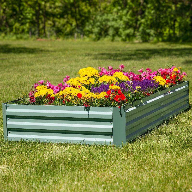 Sunnydaze Galvanized Steel Rectangle Raised Garden Bed - 4' x 8' - Green