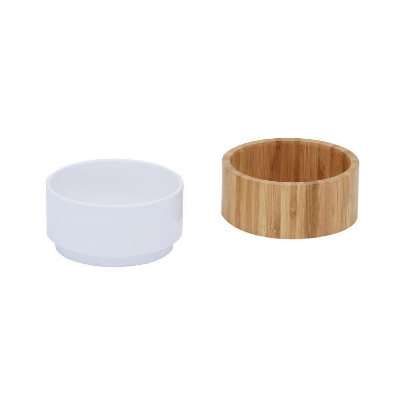 Teamson Pets Billie Raised Dishwasher Safe Ceramic Pet Bowl with Bamboo Stand