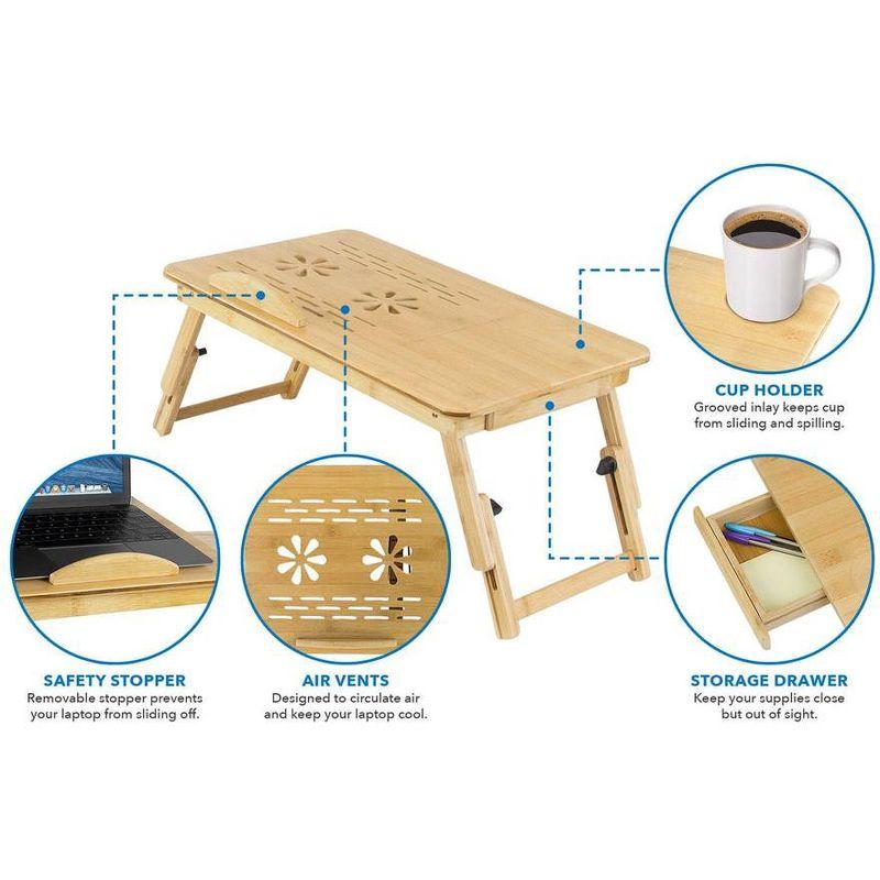 Mount-it Mount-It! Adjustable Bamboo Laptop Bed Tray w/ Tilting Top, Pullout Storage Drawer, Foldable Design