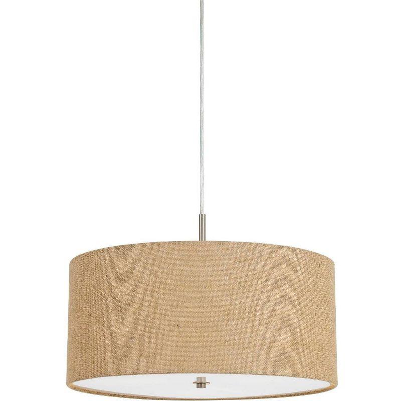 Cal Lighting 60W X 3 Addison Burlap Drum Pendant - Brushed Steel