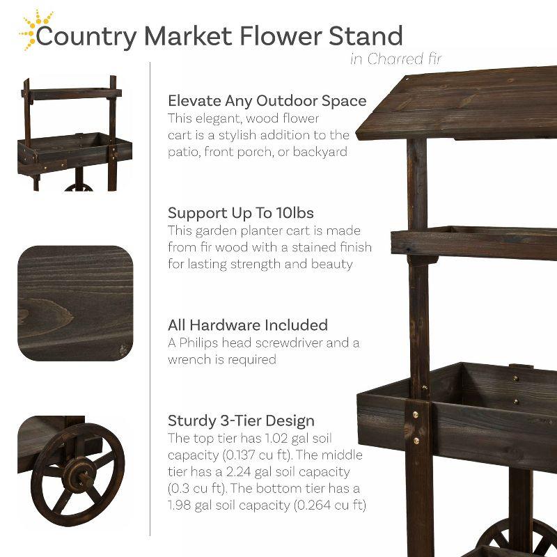 Sunnydaze Country Market Flower Cart Display Stand - 49.25” H - Charred Fir