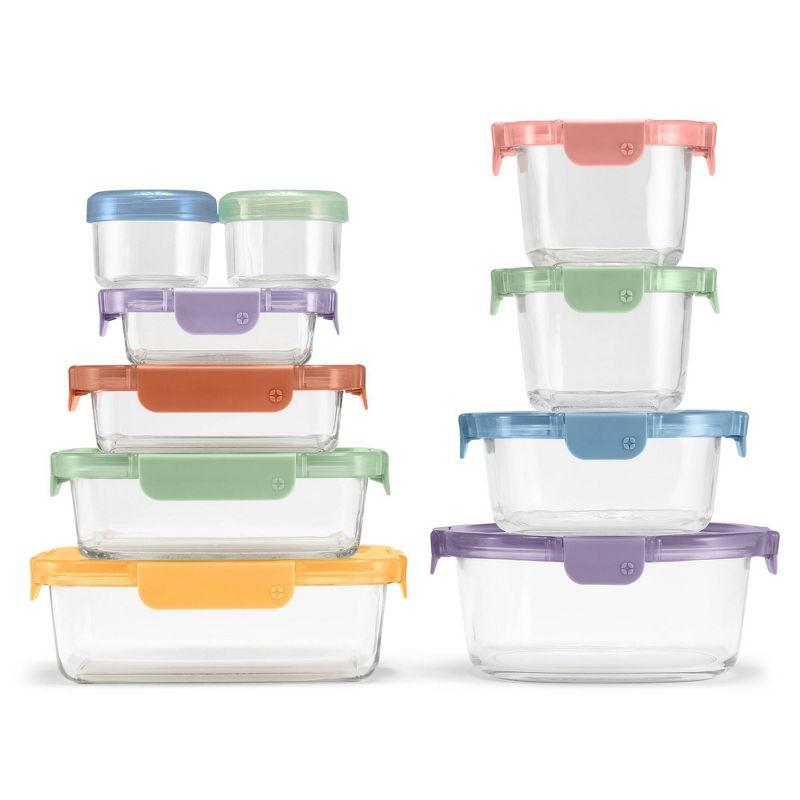 Ello 20-Piece Mixed Glass Food Storage Set with Colorful Airtight Lids