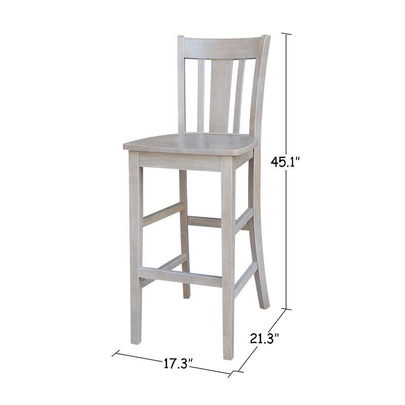 Elegant Washed Gray Taupe Solid Wood Bar Stool, 29.92" Seat Height