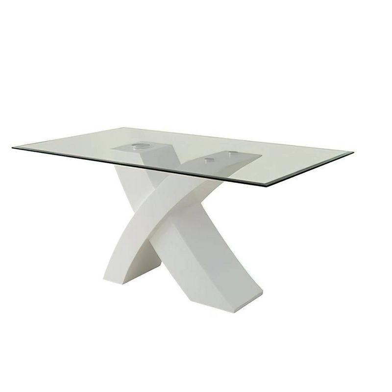 Contemporary Mid-Century 60'' White Wood & Clear Glass Dining Table