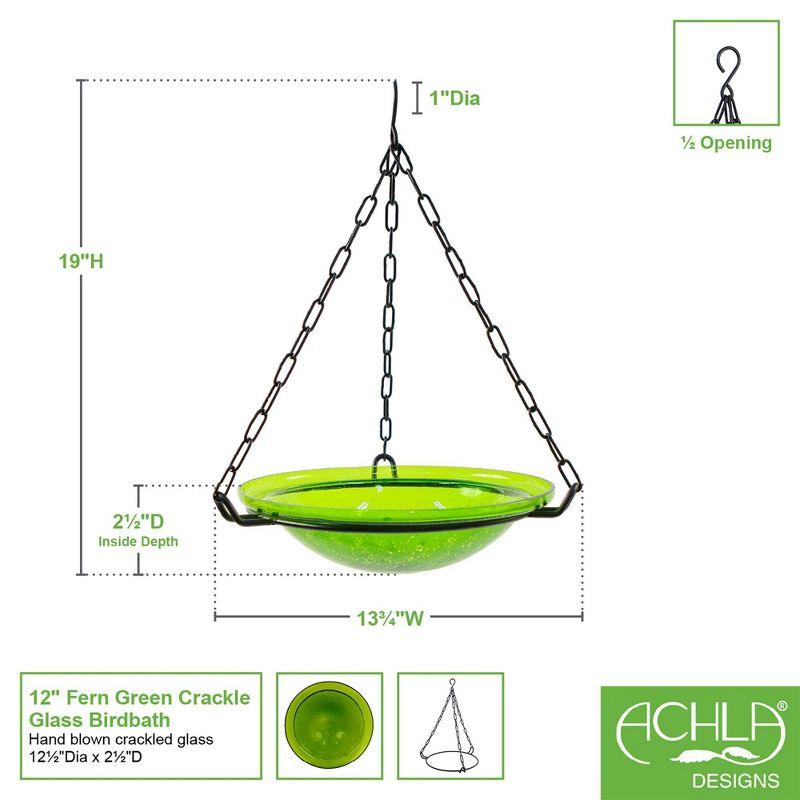 12.5" Crackle Glass Hanging Birdbath Bowl Fern Green - ACHLA Designs: Weather-Resistant, No Assembly Required