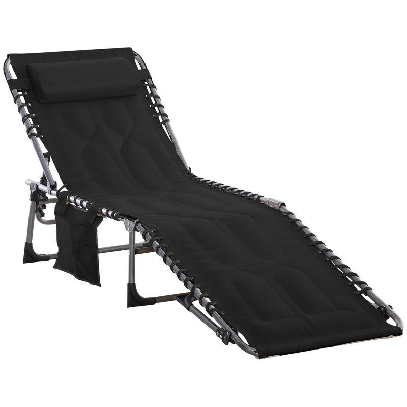 Black Padded Folding Armless Outdoor Chaise Lounge Chair